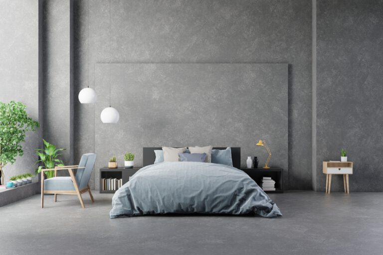 cama-sabanas-interior-pared-concreto-muebles-modernos